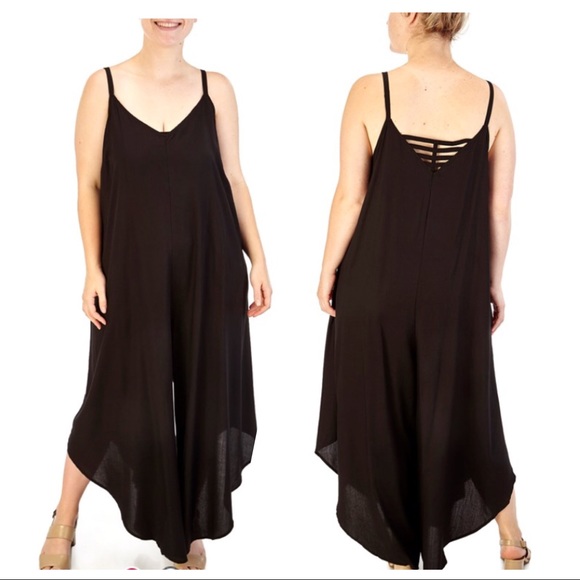 NEW•1X-2X•Chic Black Strappy Back Jumpsuit - Picture 1 of 15